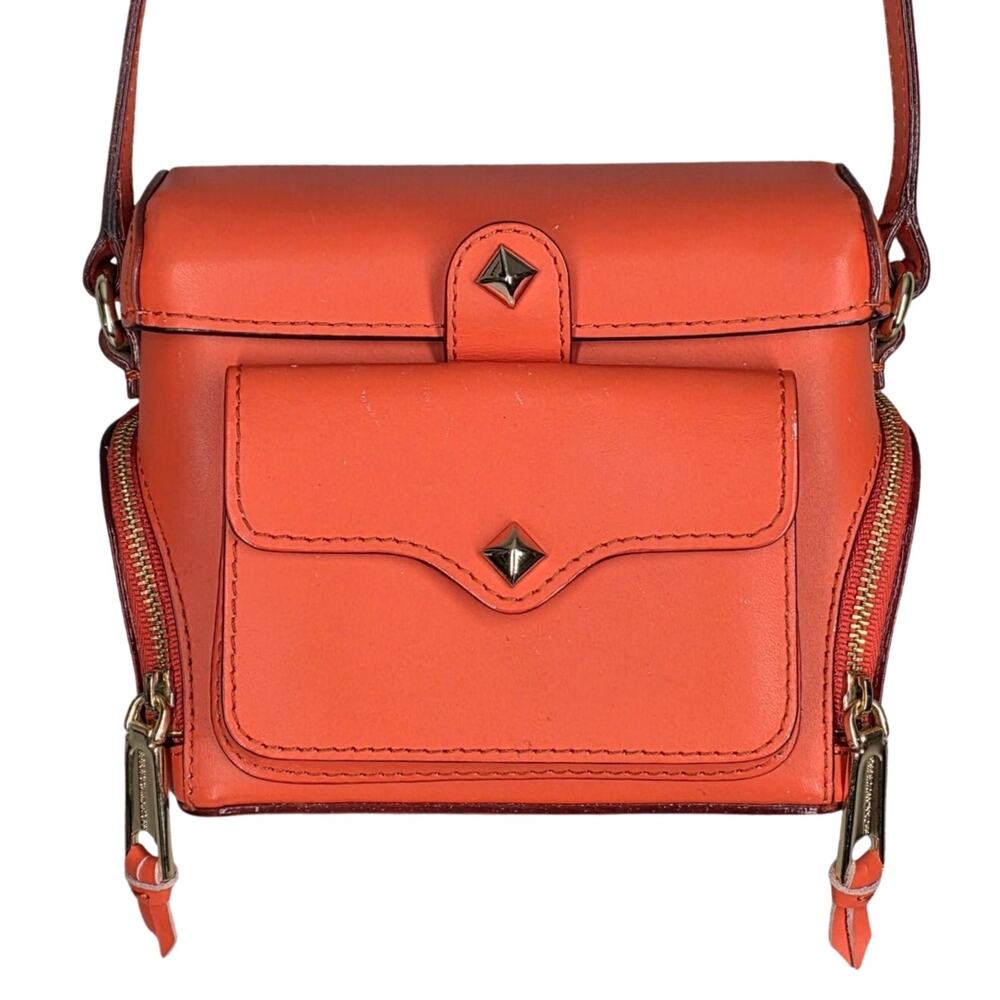 REBECCA MINKOFF ORANGE LEATHER CROSSBODY BAG – GOLD HARDWARE 6" x 6" x 3"